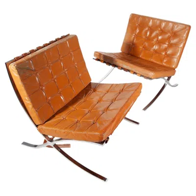 Pre-owned Knoll Vintage 1970s Barcelona Lounge Chairs Set Of 2 By Mies Van Der Rohe For  In Brown