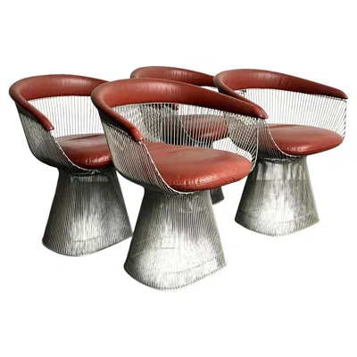 Pre-owned Knoll Vintage Mcm Warren Platner For  Chrome Dining Chairs - Set Of 4 In Brown
