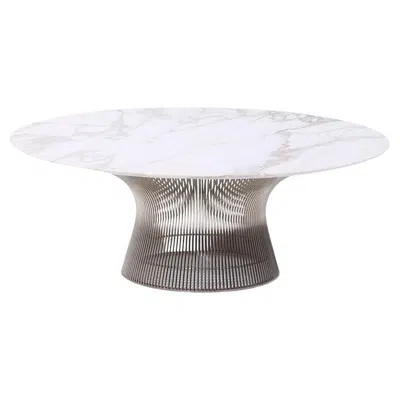 Pre-owned Knoll Warren Platner For  Mid Century Marble And Bronzed Steel Coffee Table In Gray