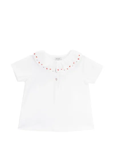 Knot Babies' Camellia Embroidered Polo In White