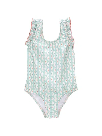 Knot Babies' Coralline Ruffled Floral Swimsuit In Green