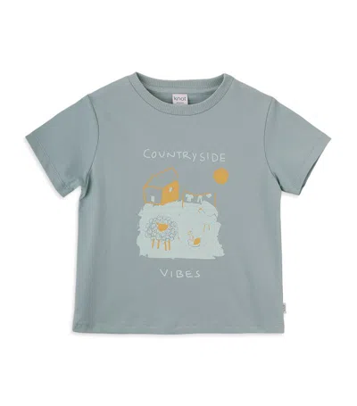 Knot Kids' Cotton Countryside Print T-shirt (3-10 Years) In Slate Gray