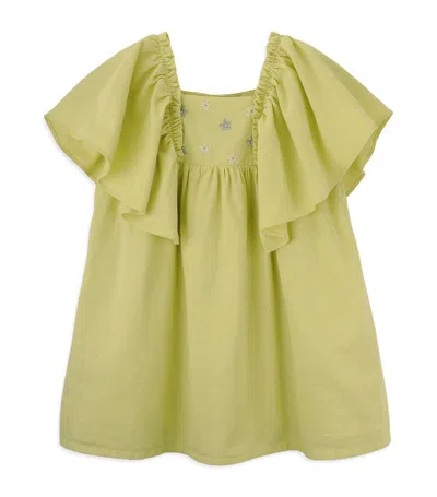Knot Kids' Cotton Embroidered Camila Dress (3-8 Years) In Muted Lime