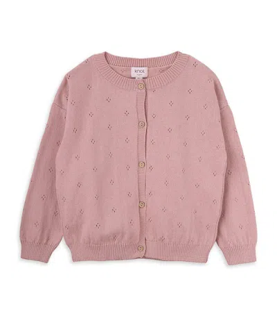 Knot Kids' Cotton Pointelle Sophie Cardigan (3-8 Years) In Pale Mauve