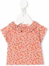 Knot Floral-print Cotton Blouse In Orange