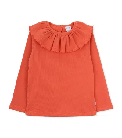 Knot Kids' Frill-collar Flora T-shirt (4-12 Years) In Burnt Orange