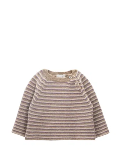Knot Babies' Heart Stripes Button-fastening Sweater In Neutrals