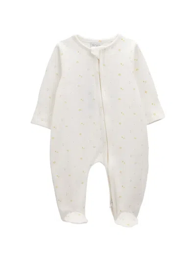 Knot Leaf-print Zipped Babygrow In White