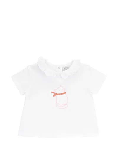 Knot Babies' Mary Cat Ruffled Print T-shirt In White