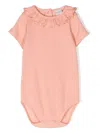 Knot Ruffle-collar Ribbed-knit Body In Pink