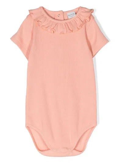 Knot Babies' Ruffle-collar Ribbed-knit Body In Pink