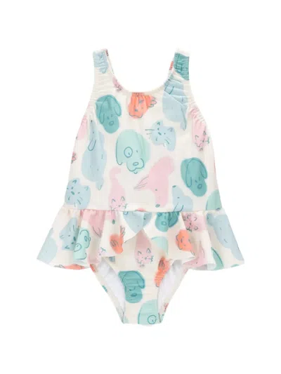 Knot Babies' Ruffled Animal-print Swimsuit In Multi