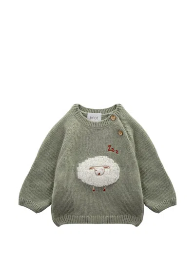 Knot Babies' Sage Cloud Knitted Wool Sweater In Green