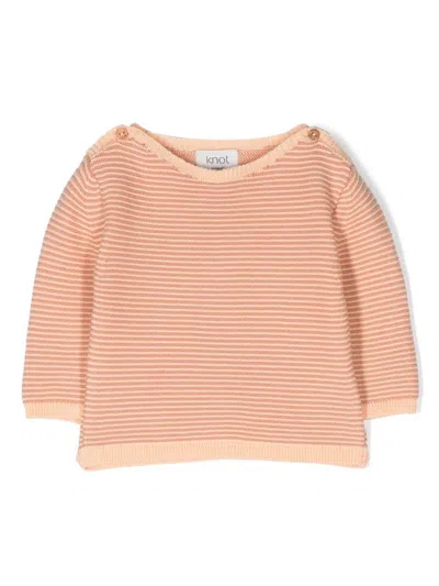 Knot Babies' Stripped Long-sleeve Knitted Jumper In Orange