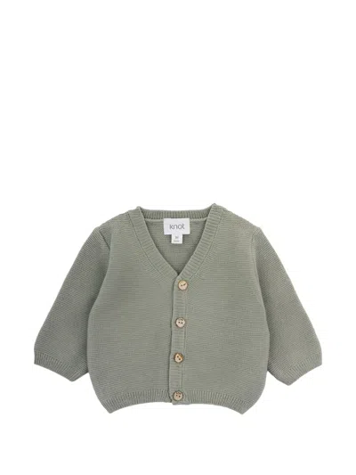 Knot Babies' V-neck Buttoned Cardigan In Green