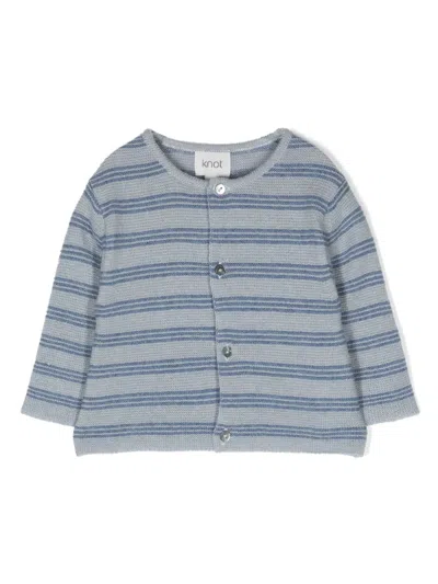 Knot Babies' Vinny Stripes Tricot-knit Cardigan In Blue