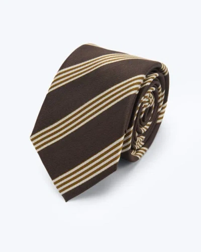 Knottery & Co Chalk Striped Silk Jacquard Tie In Brown