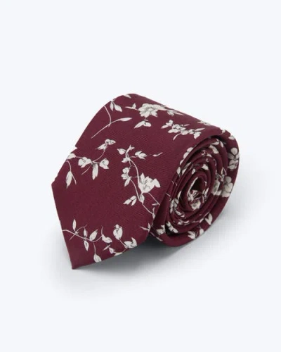 Knottery & Co Floral Printed Silk Tie In Burgundy