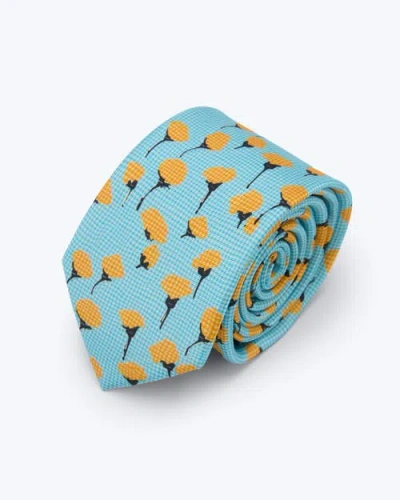Knottery & Co Marigold Bloom Printed Silk Tie In Blue