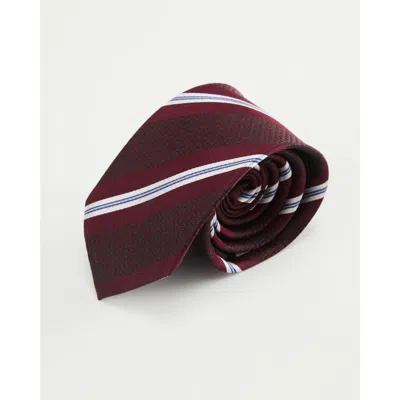 Knottery & Co Oxford Weave Striped Silk Jacquard Tie In Brown