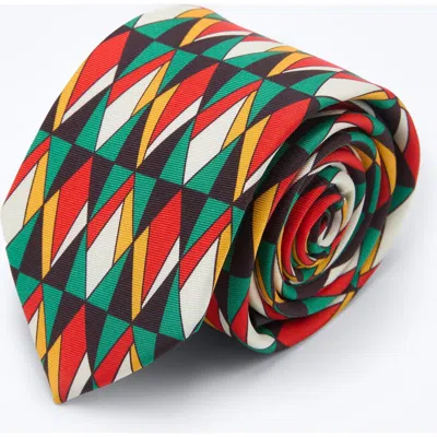 Knottery & Co Prism Diamond Printed Silk Tie In Green