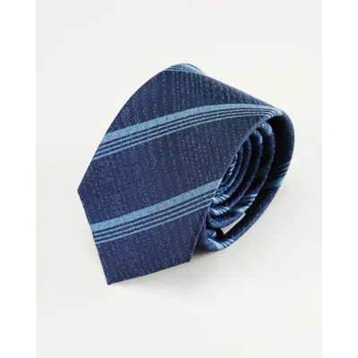 Knottery & Co Triple-striped Silk Jacquard Tie In Blue