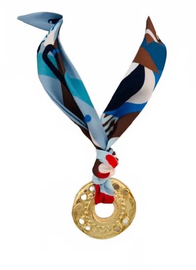 Knotty Bling Women's Scarf Charm Necklace In Blue Multi