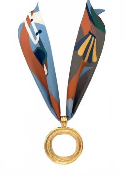 Knotty Bling Women's Scarf Charm Necklace In Brown Blue Yellow In Multi