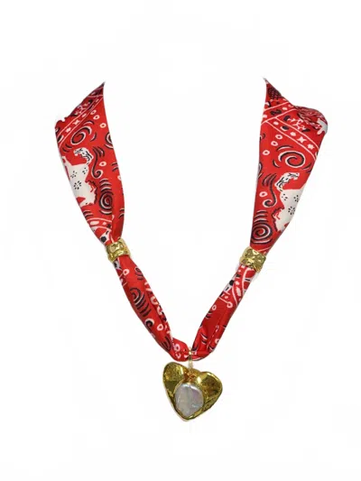 Knotty Bling Women's Scarf Charm Necklace In Single Heart Game Day Red In Multi