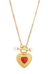 Knotty Heart Bar Faux Pearl Toggle Necklace In Gold