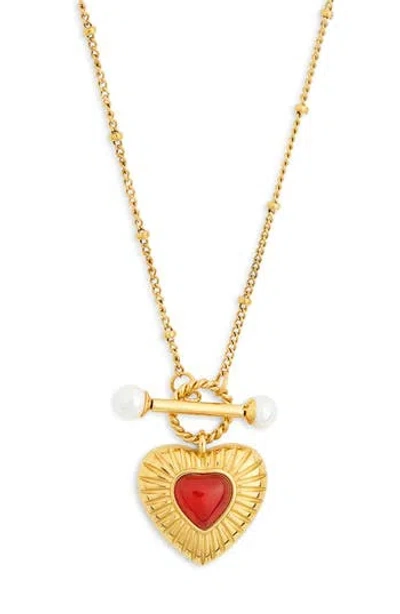 Knotty Heart Bar Faux Pearl Toggle Necklace In Gold
