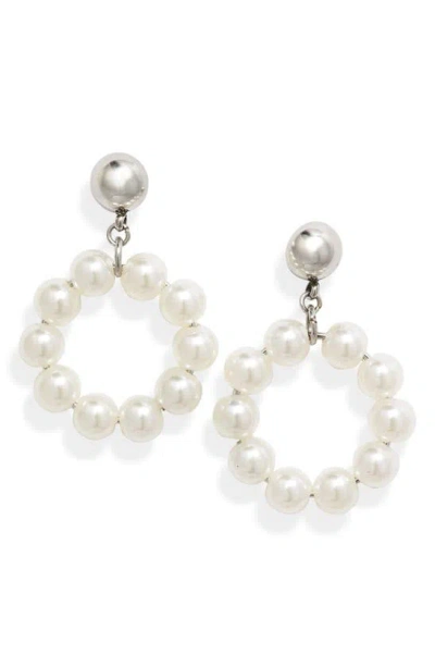 Knotty Imitation Pearl Round Drop Earrings In White