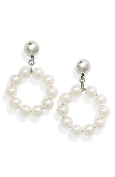 Knotty Imitation Pearl Round Drop Earrings In White