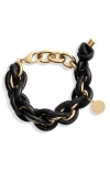 Knotty Leather Wrap Chain Bracelet In Rose Gold/black