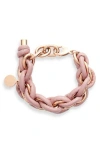 Knotty Leather Wrap Chain Bracelet In Rose Gold/mauve