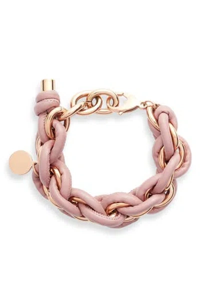Knotty Leather Wrap Chain Bracelet In Pink