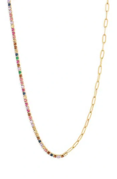 Knotty Rainbow Crystal Paper Clip Chain Necklace In Gold
