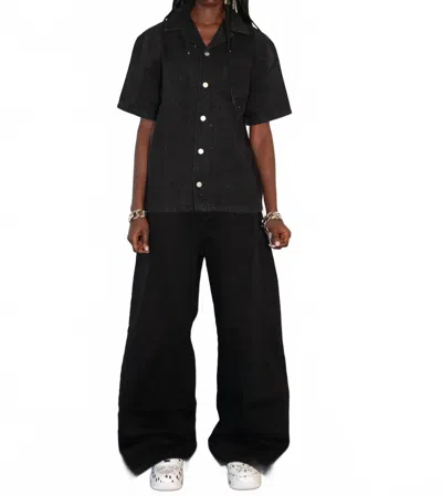 Knotwtr Crystal Denim Short Sleeve Shirt In Black