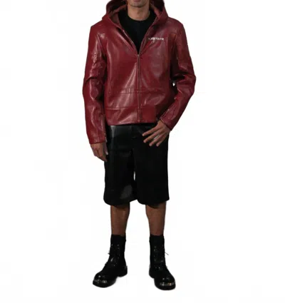 Knotwtr I'm Worth A Lot Hooded Leather Jacket In Maroon In Multi