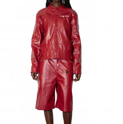 Knotwtr I'm Worth A Lot Leather Jacket In Maroon In Multi