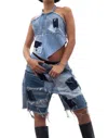 Knotwtr Patch Denim Shorts In Blue In Blue