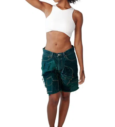 Knotwtr Patched Denim Shorts In Green