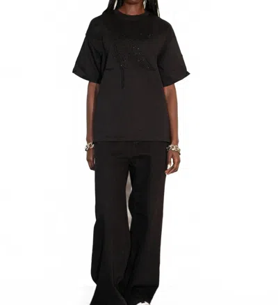 Knotwtr Short Sleeve Rhinestone K-shirt In Black