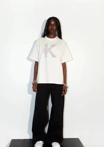 Knotwtr Short Sleeve Rhinestone K-shirt In White