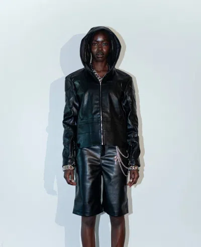 Knotwtr Unisex I'm Worth A Lot Hooded Leather Jacket In Black