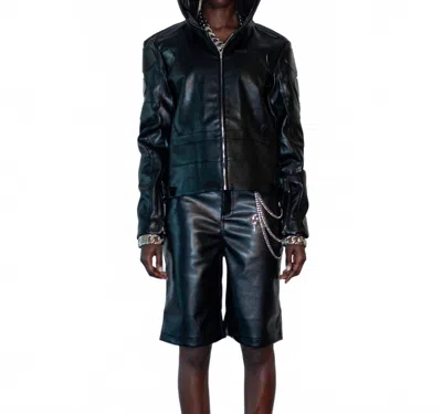 Knotwtr Unisex I'm Worth A Lot Leather Jacket With Hood In Black