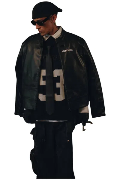 Knotwtr Unisex I'm Worth A Lot Long Sleeve Leather Jacket In Black