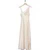 Know One Cares Asymmetric Bias Cut Maxi Dress In Off White