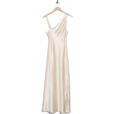 Know One Cares Asymmetric Bias Cut Maxi Dress In Off White
