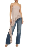 Know One Cares Asymmetric Mesh Camisole In Taupe